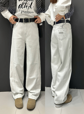 欧货爆款牛仔裤女2025秋新款老钱灰白色弯刀裤高腰显瘦直筒休闲