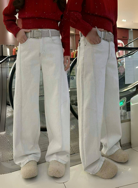 欧货蓝舟牛仔裤女2026早春新款老钱灰色弯刀裤直筒弹力休闲显瘦