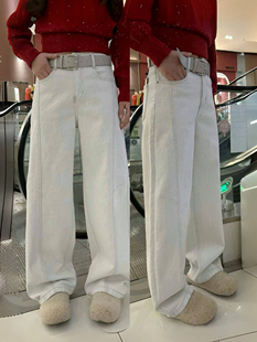 直筒弹力休闲显瘦 老钱灰色弯刀裤 欧货蓝舟牛仔裤 女2026早春新款