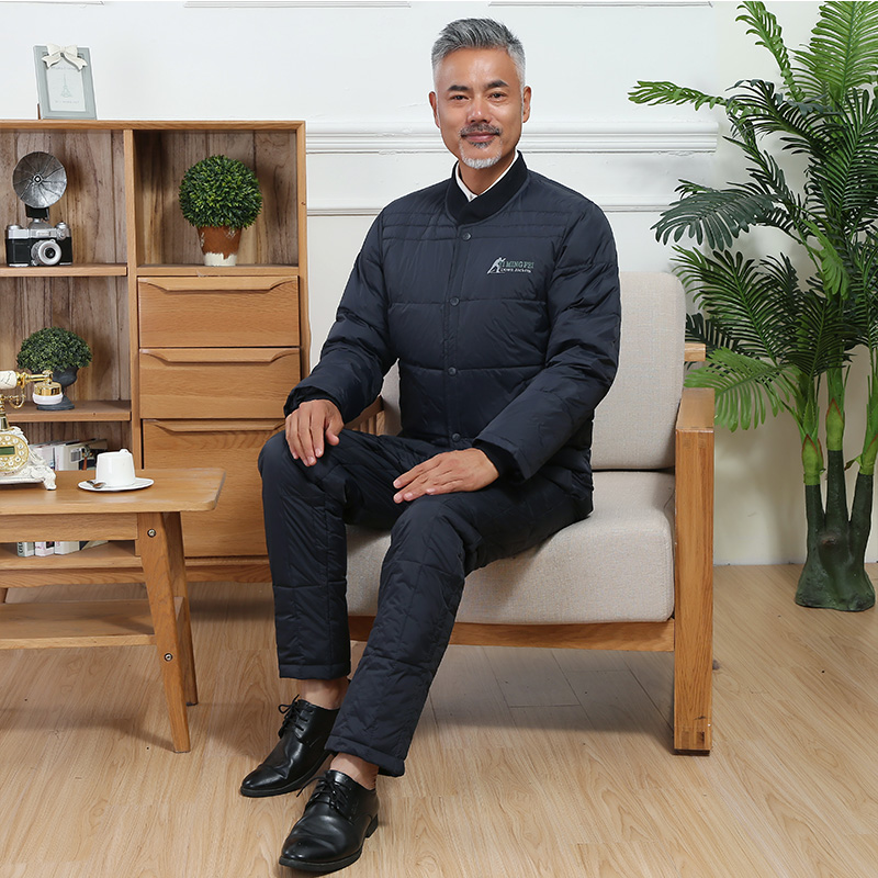 中老年绒丝服内胆套装男士加厚老人短款爸爸装保暖内穿棉衣棉裤冬