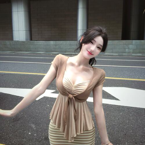 女防晒开衫夏季小众条纹半裙套装