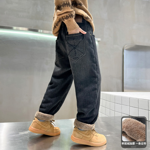 男童新款羊羔绒牛仔裤冬季加绒加厚儿童裤子休闲宽松大童一体绒潮