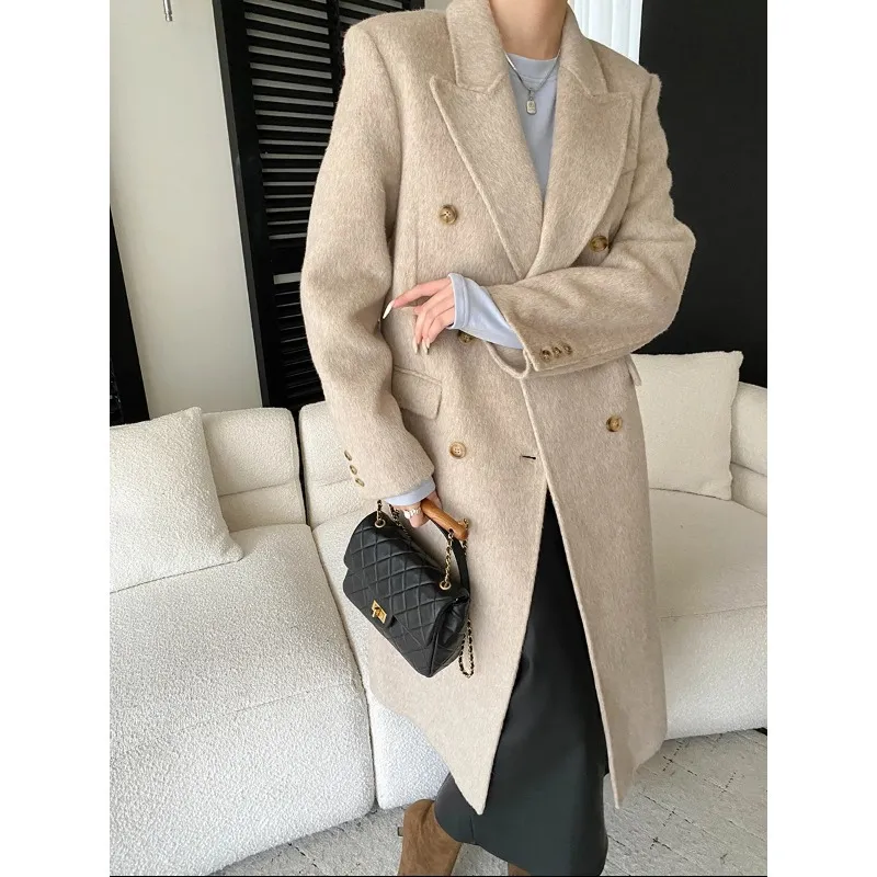 司南 冬日牌面 含兔毛法式气质枪驳领羊毛双面呢大衣外套 SN8407