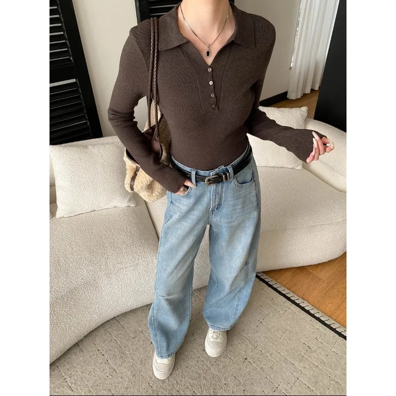 司南 气质轻熟风 法式纽扣polo翻领修身显瘦针织衫毛衣 SN8466