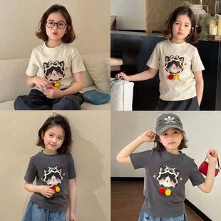 女童短袖t恤2026夏季新款中大童女孩薄款多巴胺印花卡通休闲上衣