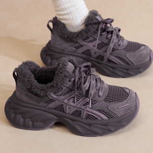 Josiny/卓诗尼复古厚底老爹鞋女冬季加绒保暖透气增高休闲运动鞋