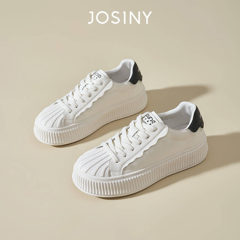 卓诗尼小白鞋贝壳头2023秋款潮款休闲鞋厚底板鞋百搭流行女鞋女款