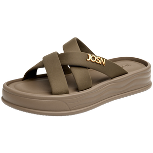 卓诗尼女鞋2025夏款新款厚底拖鞋女外穿一字拖黑色黑底室外托鞋