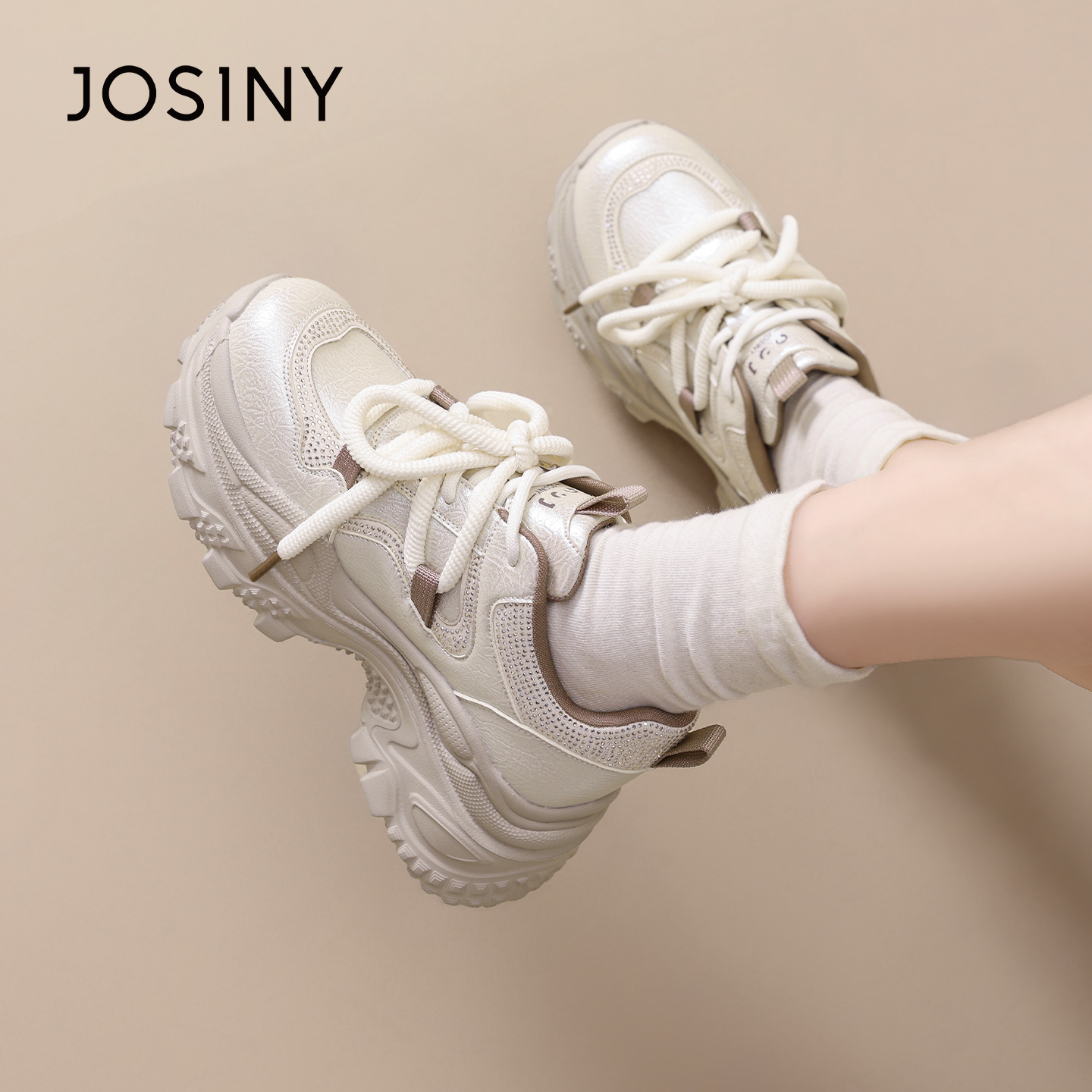 卓诗尼厚底老爹鞋女增高休闲鞋