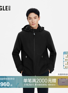 AIGLE艾高男士夹克外套防风透汽抗水软壳衣春夏黑色法式上衣AZ54