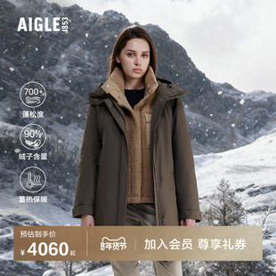 AIGLE艾高鹅绒羽绒服中长款女士法式秋冬款外套上衣防风加厚保暖