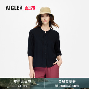 款 法式 天丝舒适吸湿七分袖 内搭女装 上衣T恤 衬衫 AIGLE艾高夏季