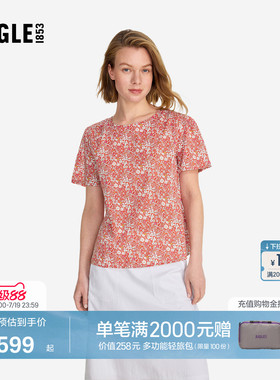 AIGLE艾高短袖T恤伦风时尚印花圆领女士法式上衣旅游穿搭BH92