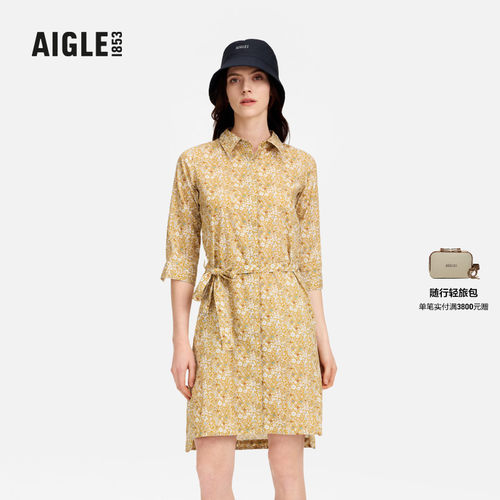 AIGLE艾高时尚印花收腰连衣裙女