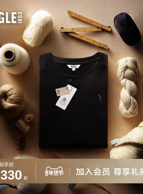 AIGLE美丽诺羊毛简约户外休闲经典圆领长袖T恤内搭通用黑色上衣