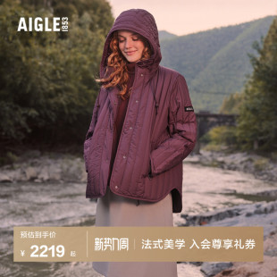 AIGLE艾高女士棉服外套防泼水户外休闲轻量保暖冬季 连帽棉袄棉衣