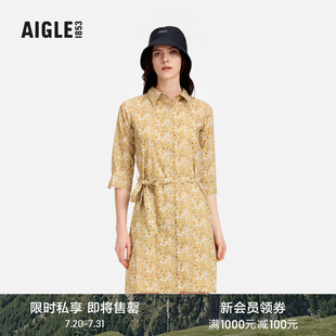 AIGLE英倫風(fēng)印花時尚 春夏季 新品 連衣裙子女士 優(yōu)雅收腰法式