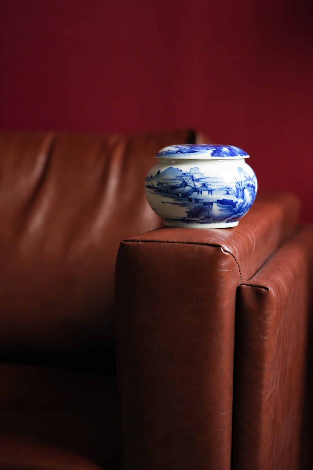 景德镇手作艺林堂誌青花容膝山居围棋盖罐