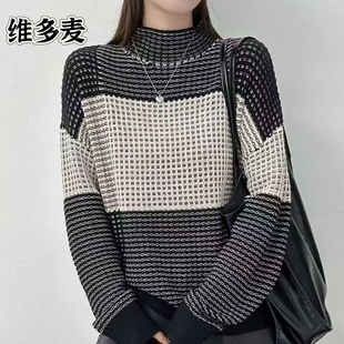 新款 针织衫 毛衣 韩版 6178 大牌风拼色高领打底 2025维多麦品牌冬季