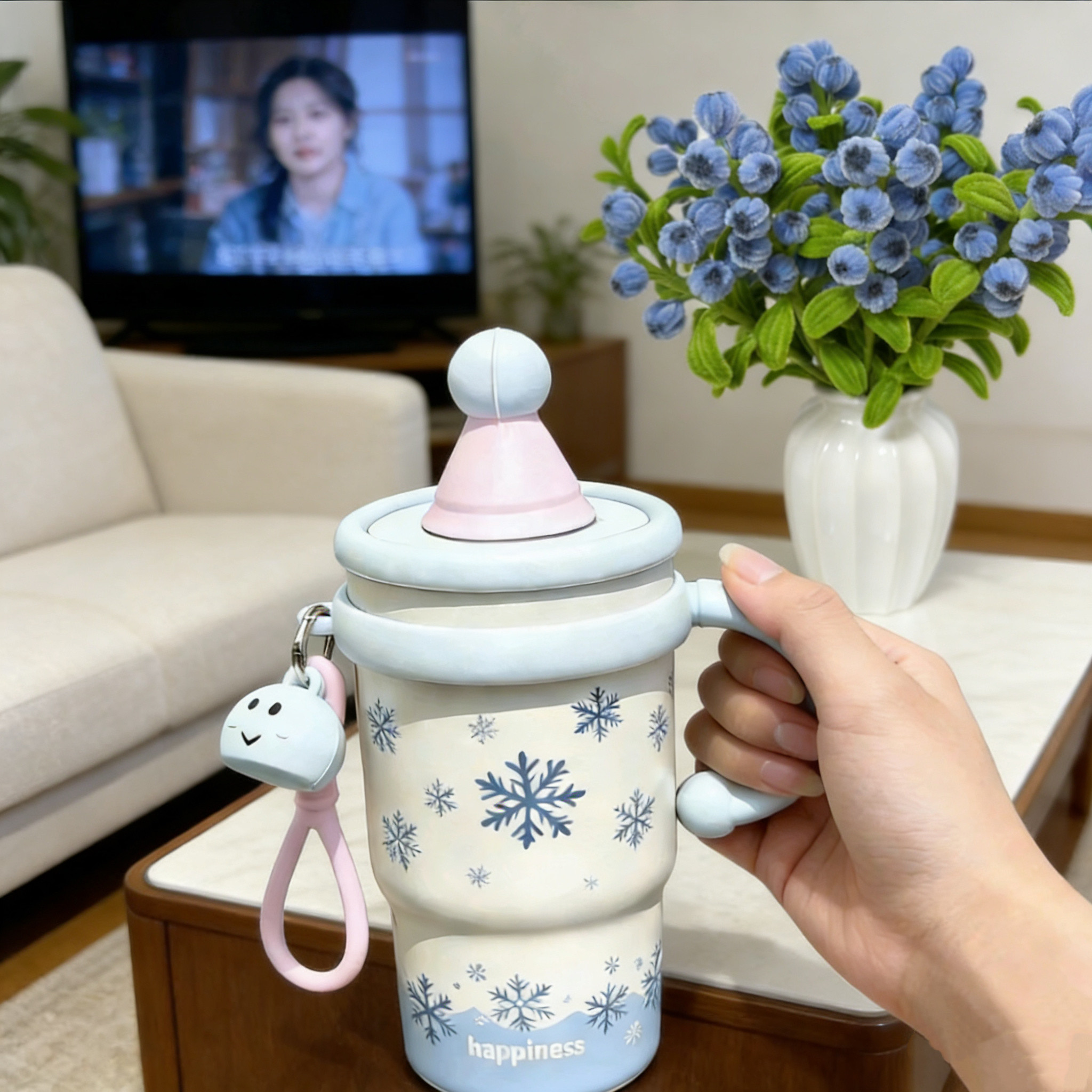 雪花女生陶瓷涂层内胆大容量生日礼物保温杯吸管2026咖啡杯雪花