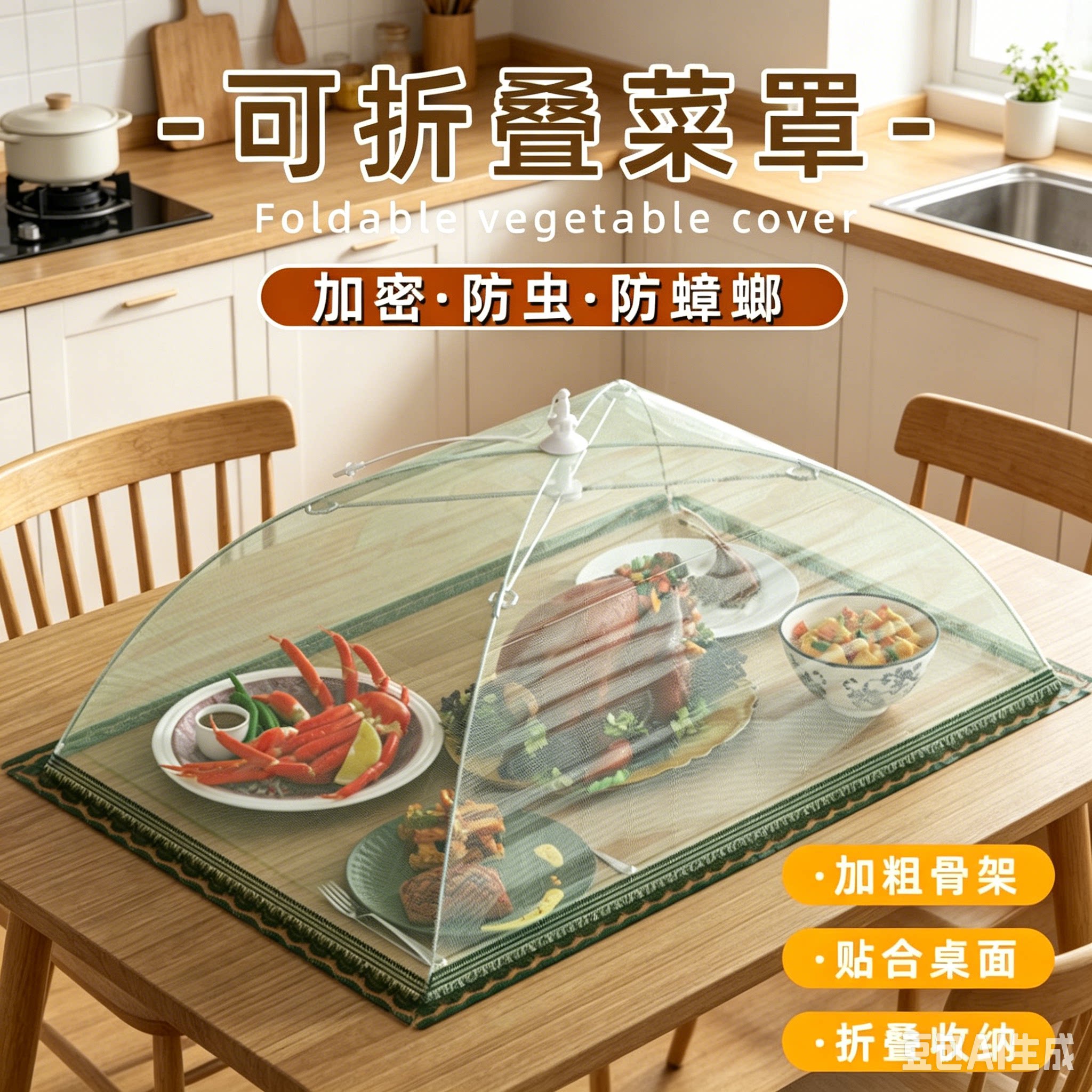菜盖罩2026新款可折叠饭菜罩子家用餐桌罩防尘防蝇防灰食物遮菜伞
