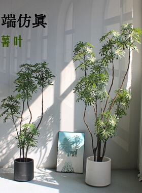 高端仿真绿植物盆景木薯叶假树