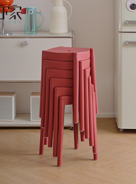 乔迁新居凳子红色塑料凳加厚可叠放结实耐用中古风家用备用餐桌凳