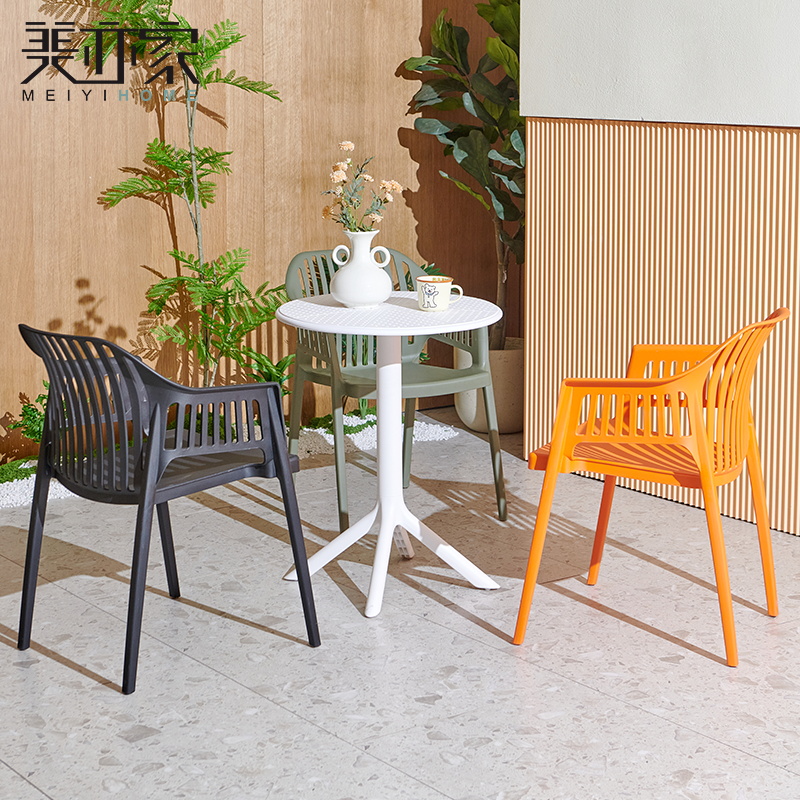 餐饮甜品店饭桌椅子白色圆桌轻奢高级休闲椅户外庭院阳台桌椅组合
