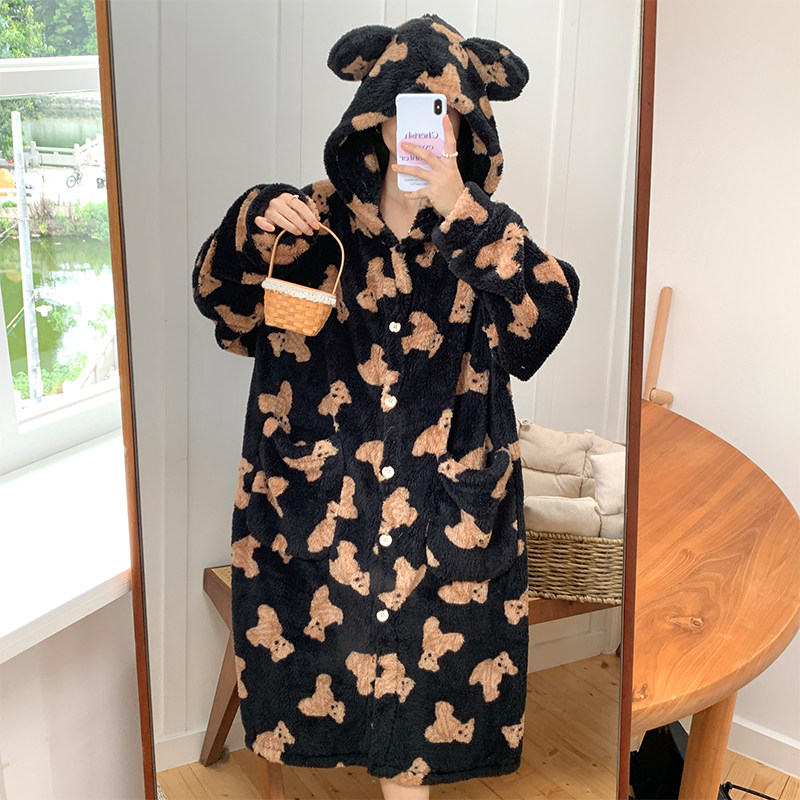 可爱小熊珊瑚绒睡衣女冬2023年新款加厚加绒小个子卡通睡袍家居服,女士内衣/男士内衣/家居服,睡袍/浴袍,淘宝优惠券,粉丝福利购,淘宝优惠卷