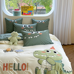 儿童房四件套男孩纯棉全棉2026新款儿童 恐龙被套男生卡通1米5床