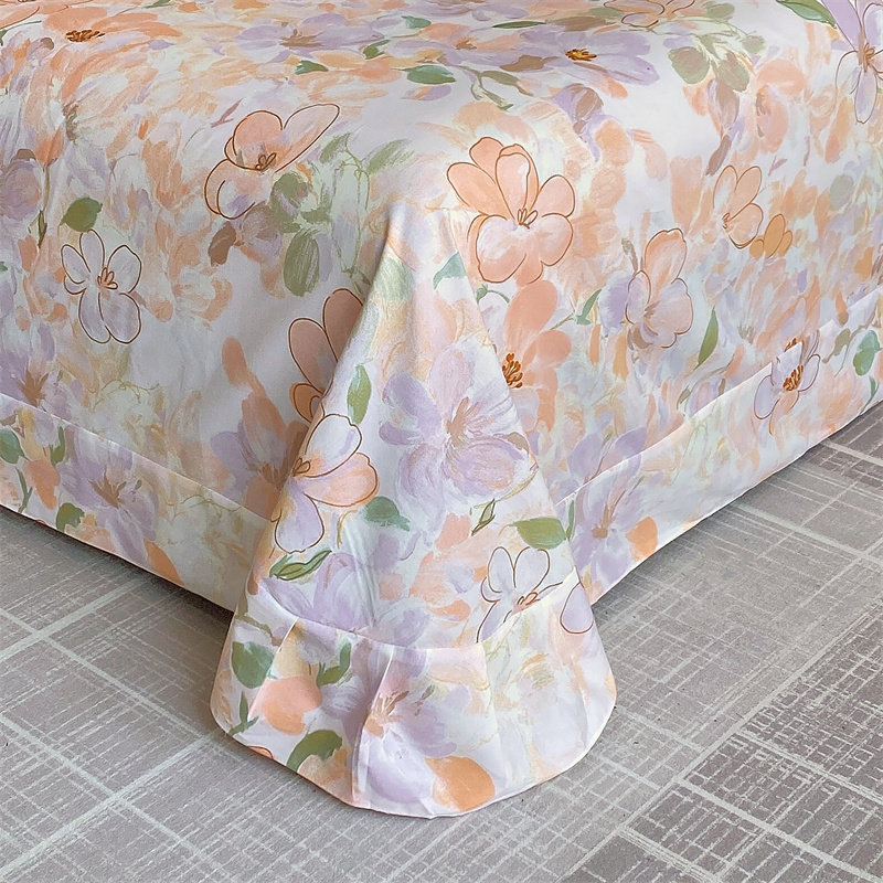 粉色花纯棉床单100全棉斜纹加厚 磨毛枕头套三件套高级感2025新款