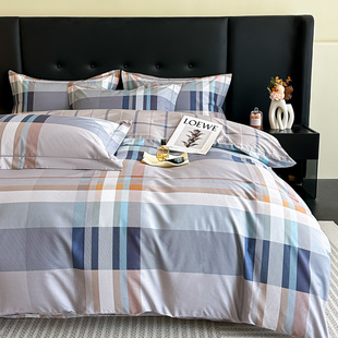 2026新款四件套纯棉全棉四季通用男士格子简约床品春男生床单被套