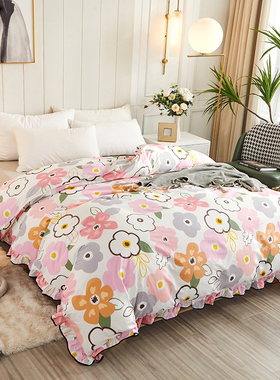 2025年被套单件花边公主荷叶边春天220*240紫色罩纯棉韩版2.0x2.3