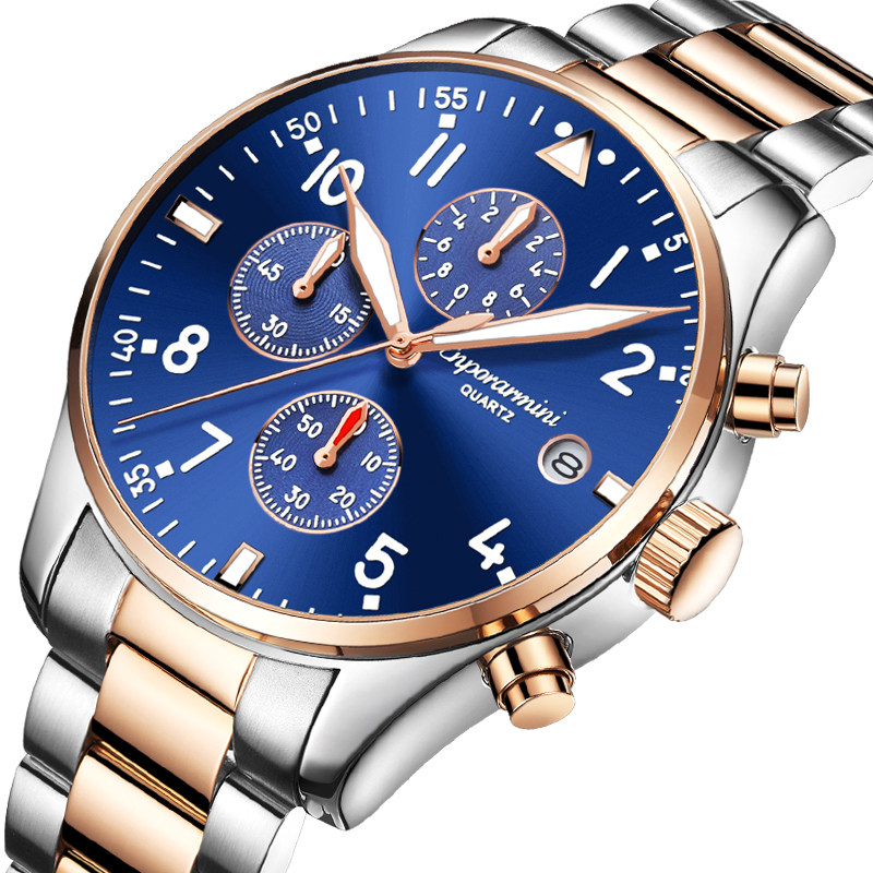 全自动石英表钢带男士手表防水时尚简约潮男2019新款手表男