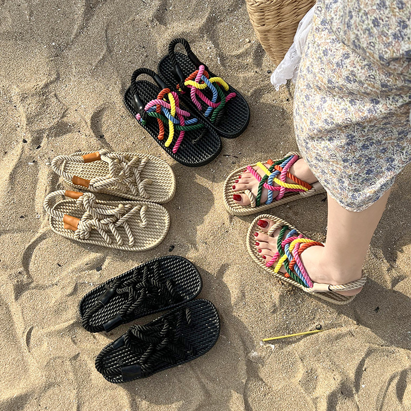 平底女款编织凉鞋女士夏季外穿2026新款沙滩波西米亚罗马凉拖鞋夏,女鞋,一字带凉鞋,淘宝优惠券,粉丝福利购,淘宝优惠卷