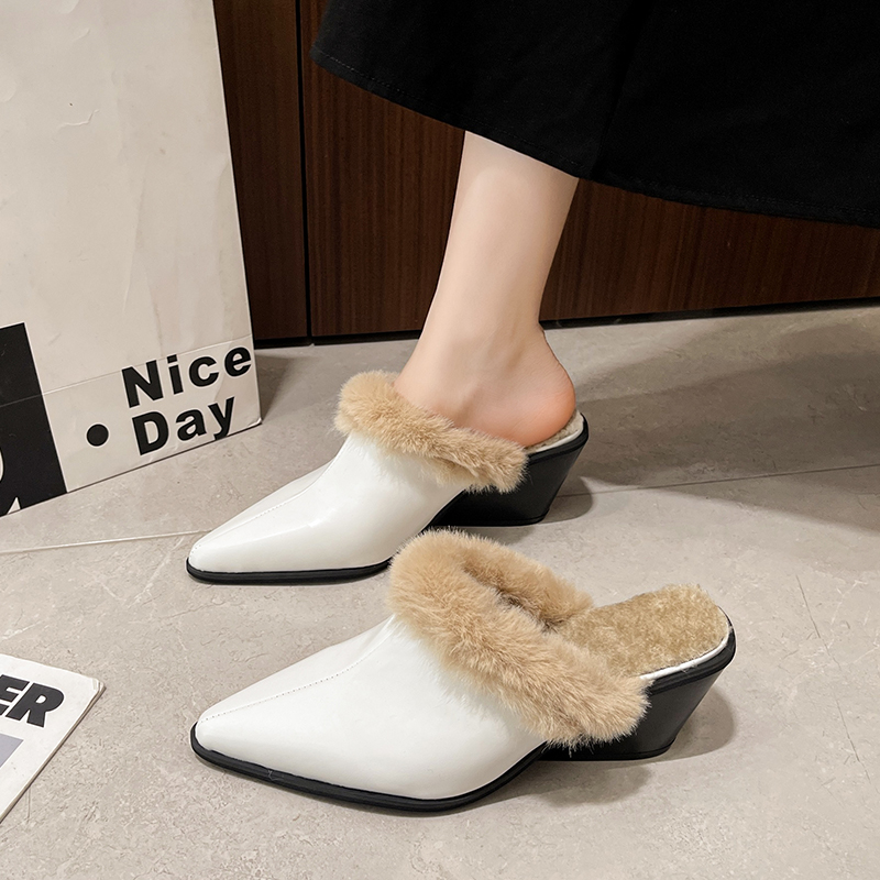 毛毛鞋女外穿中跟懒人穆勒鞋