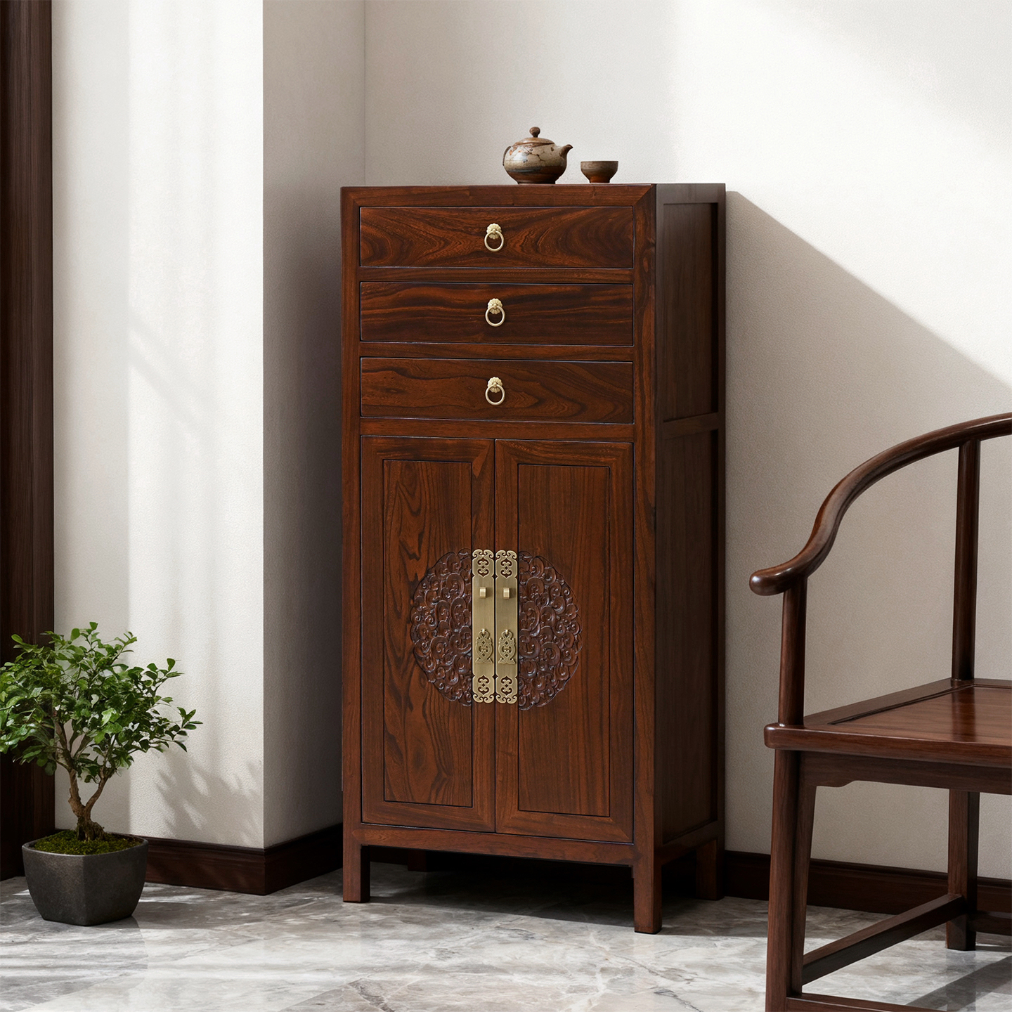 长度55公分老榆木榫卯中式储物柜