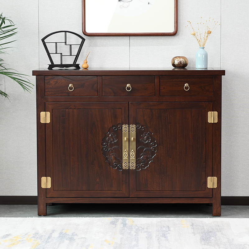 老榆木入户玄关柜中式全实木鞋柜门厅隔断柜储物柜复古收纳柜定制