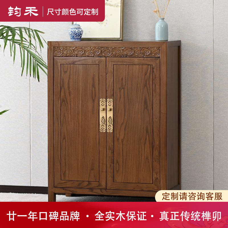 老榆木玄关鞋柜正对门新中式实木门门厅柜储物收纳柜入户隔断柜定
