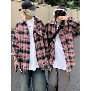 男女新款 衬衫 设计感小众宽松衬衣外套 复古甜酷格子长袖 美式