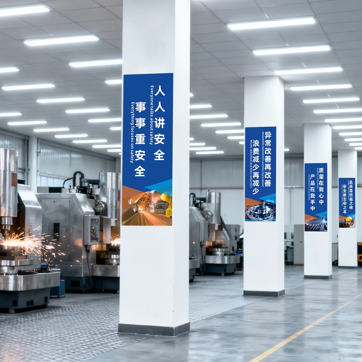 工厂车间立柱子宣传标语安全生产品质量企业团队文化宣传标语