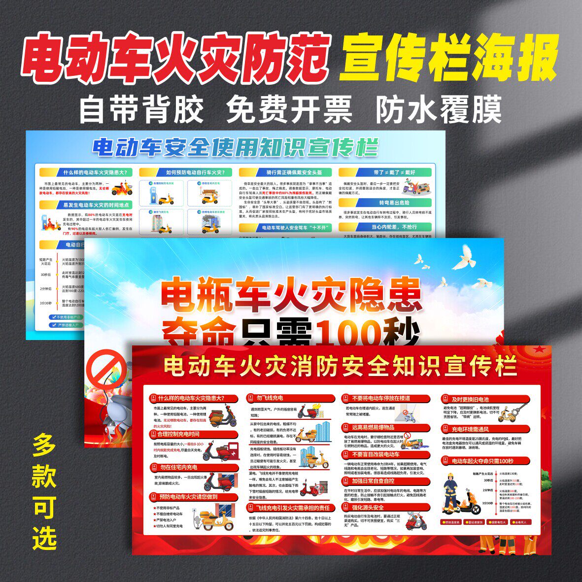 电动车火灾防范宣传栏展板电动车安全使用知识海报电瓶车消防