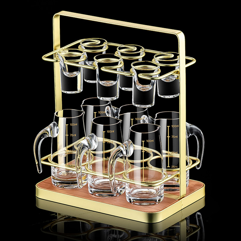 速发水晶玻杯纳酒杯套装家用二两分酒器收白架子白酒高脚小酒璃杯