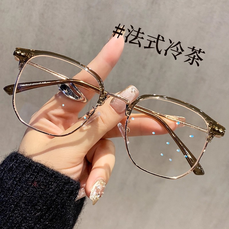 纯钛半框眼镜女近视可配有度数男眼睛镜架大脸显瘦超轻大框显脸小