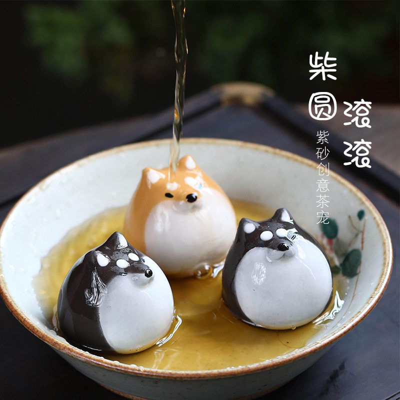 宜兴原矿紫砂段泥柴犬手工茶宠图片