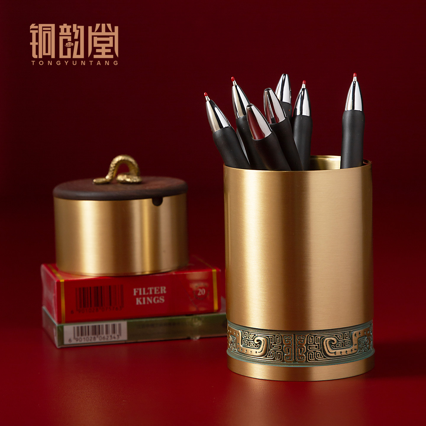 黄铜烟灰缸摆件腰缠万贯车载带盖收纳笔筒香烟盒储物罐父亲节礼品,家居饰品,摆件礼盒/套组,淘宝优惠券,粉丝福利购,淘宝优惠卷