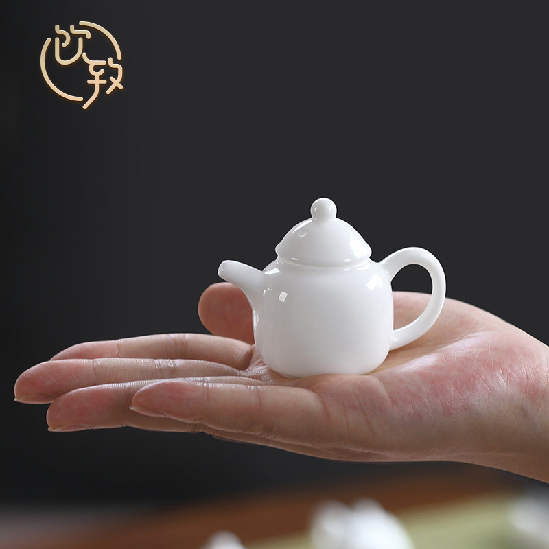饮致白瓷袖珍迷你小茶壶指尖壶小号茶道摆件纯手工单壶陶瓷非紫砂