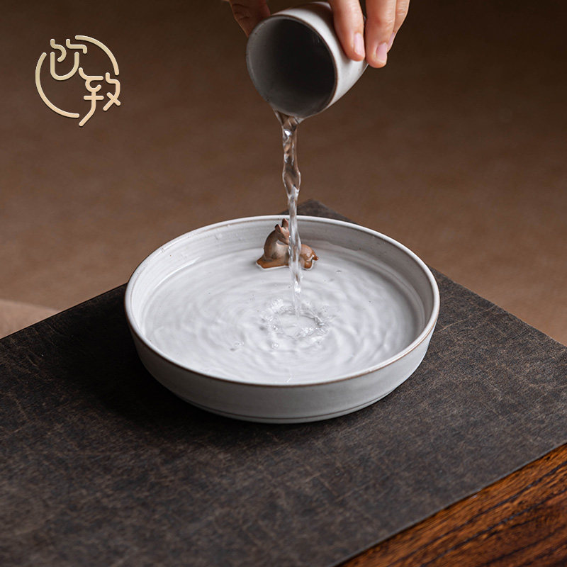 饮致敦煌文创全手作九色鹿壶承陶瓷茶壶托盖碗托茶具配件干泡台盘