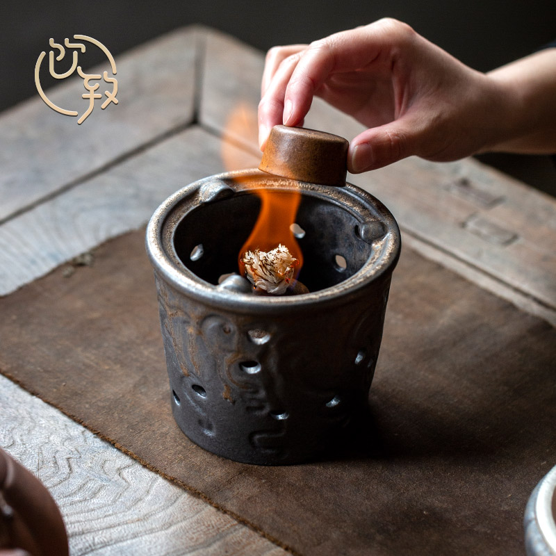 饮致粗陶鎏金温茶炉明火加热保温炉子户外陶瓷酒精茶炉加热底座