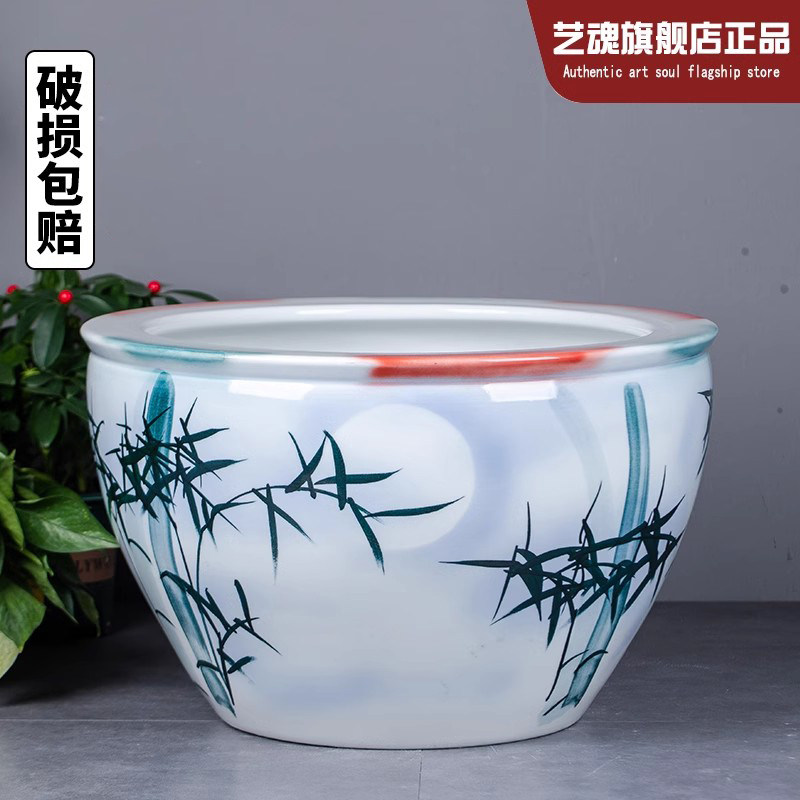 景德镇手绘竹报平安陶瓷鱼缸水缸阳台睡莲荷花缸室外庭院陶瓷大缸